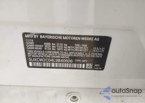 2020 BMW X7 xDrive40I z USA, uszkodzony, nr VIN 5UXCW2C04L9B40606